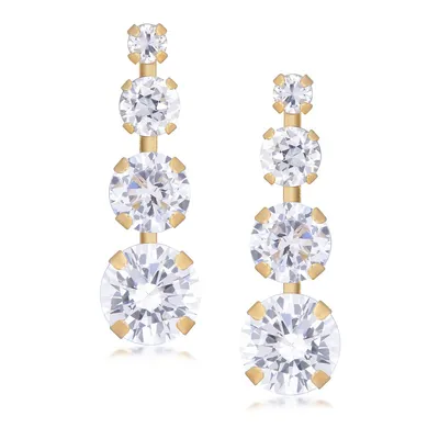 10kt Graduated Cubic Yellow Gold Stud Earrings