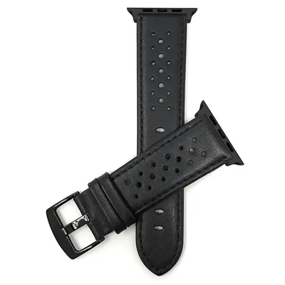Leather Rally Strap, Perforated Racing Band For Apple Watch Strap Series 9/8/7/6/5/4/3/2/1, Se & Ultra, Standard Extra Long (xl) - Black Hardware