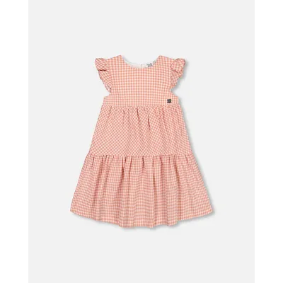 Peasant Dress With Frill Sleeves Vichy Dusty Rose