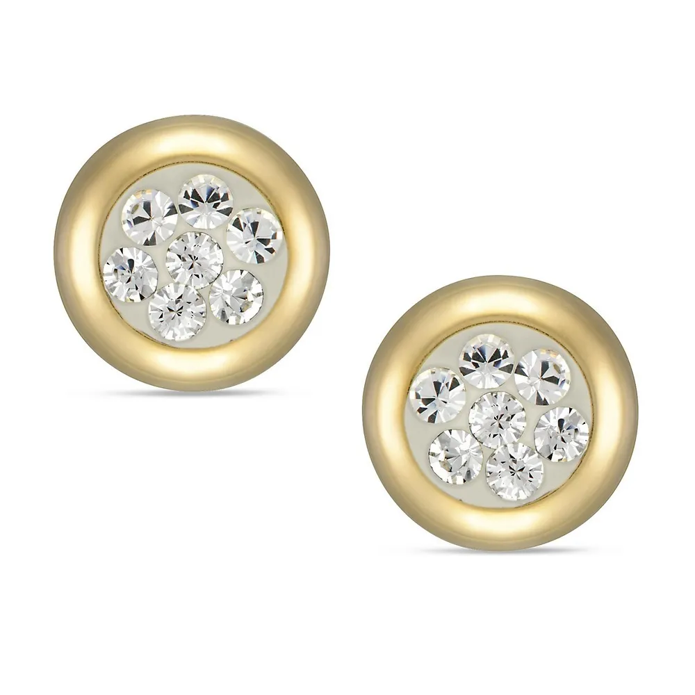 10kt Round With Crystals Yellow Gold Stud Earrings