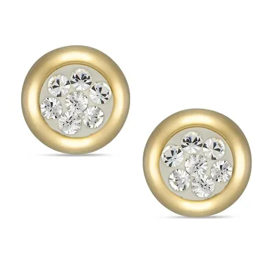 10kt Round With Crystals Yellow Gold Stud Earrings