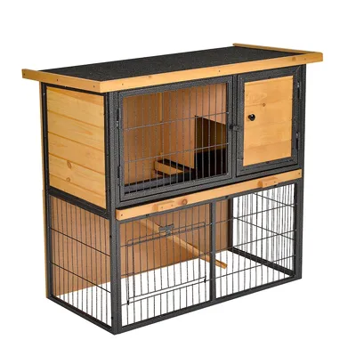 Wood-metal Rabbit Hutch Elevated Pet House Bunny Cage Small Animal Habitat