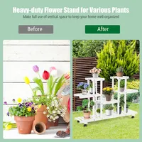 4-tier Rolling Flower Rack Wood Plant Stand Casters 12 Pots Bonsai Display Shelf