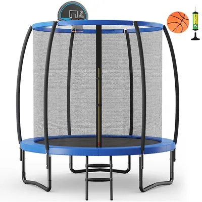 8 Ft Recreational Trampoline W/ Basketball Hoop Safety Enclosure Net Ladder