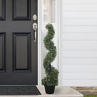 3' Artificial Two-tone Boxwood Spiral Topiary Tree With Round Pot, Unlit