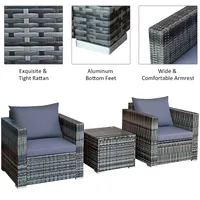 3 Pc Patio Rattan Furniture Bistro Set Cushioned Sofa Chair Table