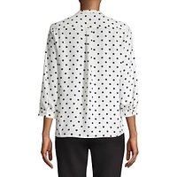 Polka Dot-Print Crochet-Trim Top