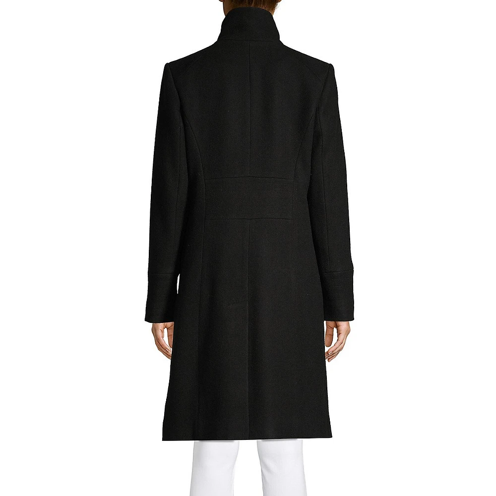 Stand-Collar Wool-Blend Officer Coat