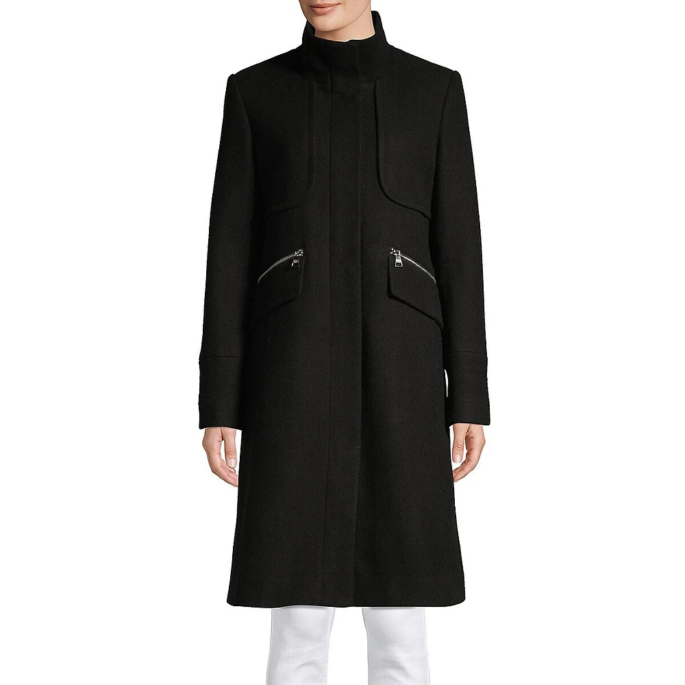 Stand-Collar Wool-Blend Officer Coat