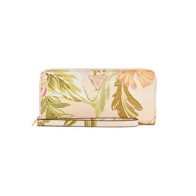 Large Emiliya Zip Around Floral Wristlet Wallet