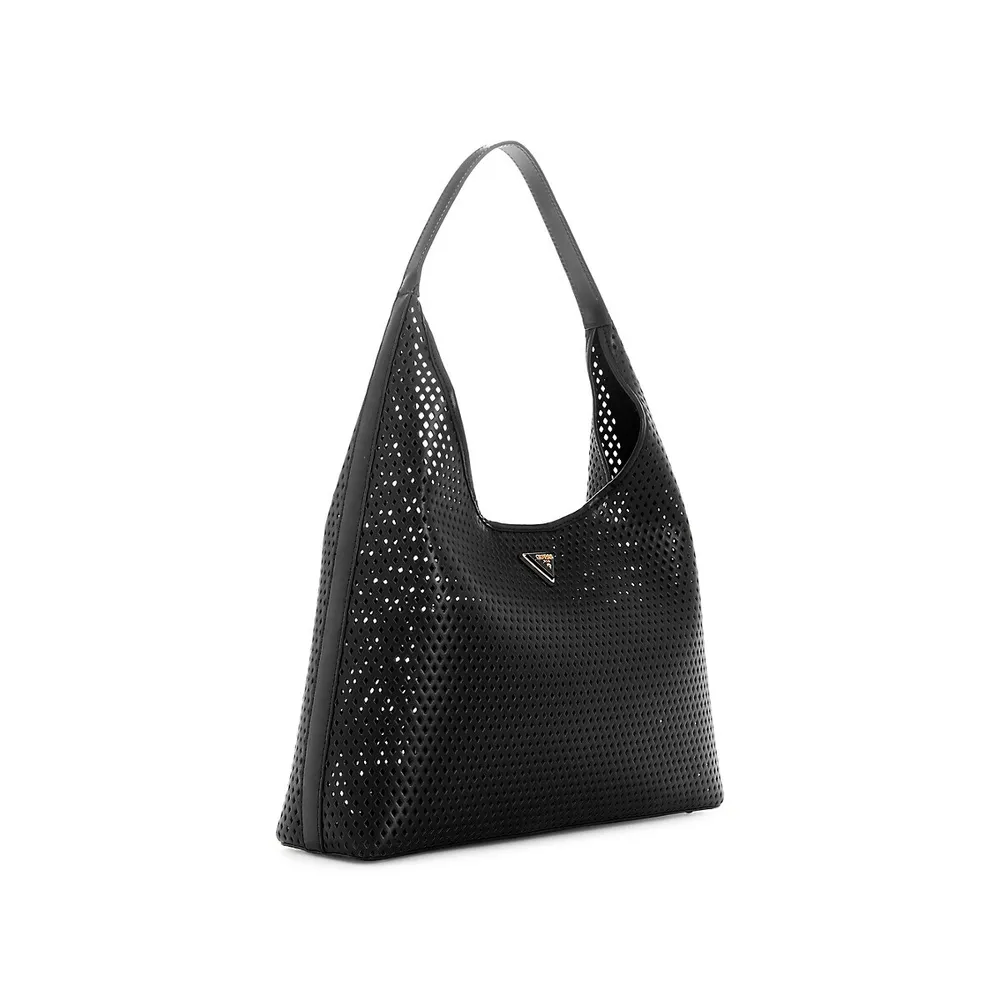 Gabbi Artificial Crystal Medium Ruched Hobo Handbag - Black - JW PEI