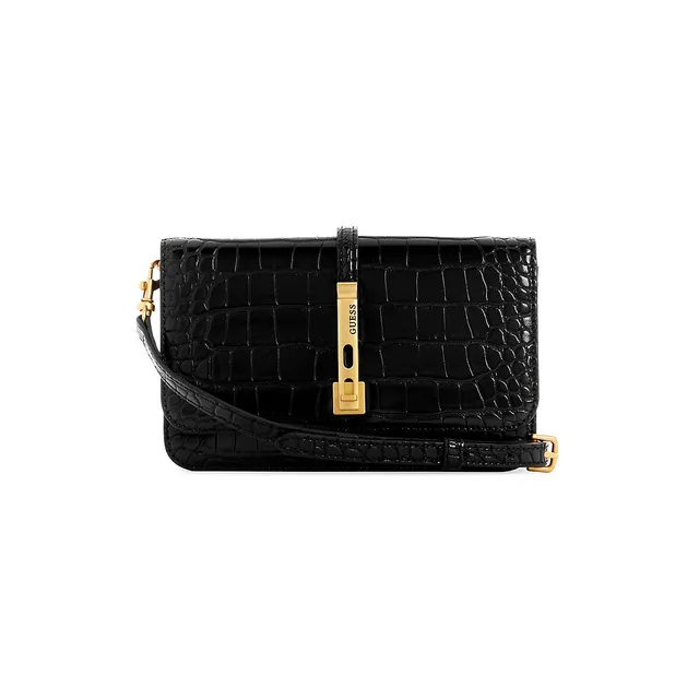 Guess James Logo Convertible Crossbody Flap Shoulder Bag - Black Logo