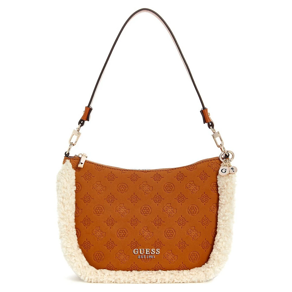 Davika Faux Shearling-Trim Hobo Bag