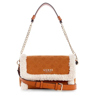 Davika Faux Shearling-Trim Flap Shoulder Bag