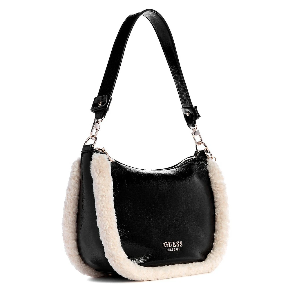 Davika Faux Shearling-Trim Hobo Bag