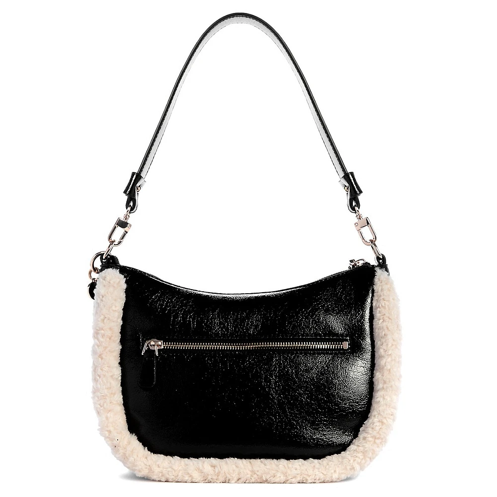 Davika Faux Shearling-Trim Hobo Bag