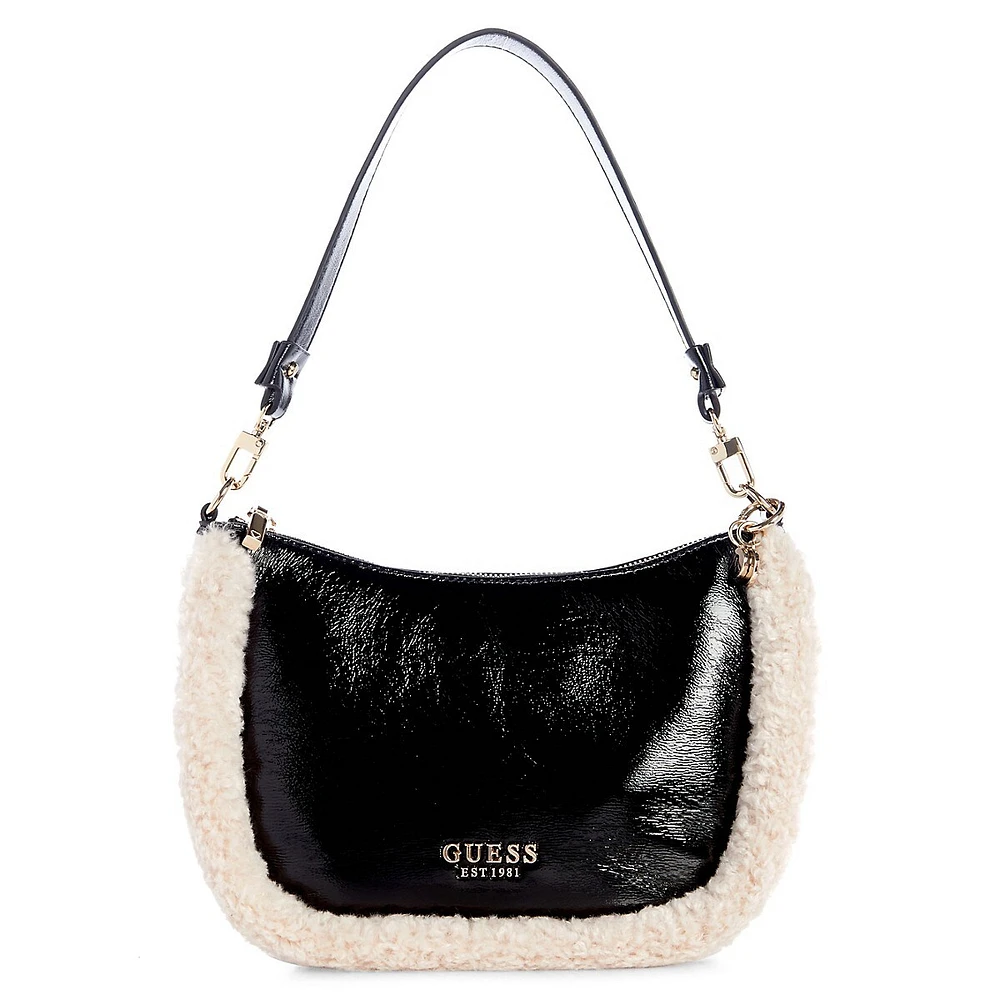 Davika Faux Shearling-Trim Hobo Bag