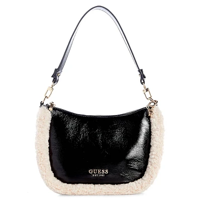 Davika Faux Shearling-Trim Hobo Bag