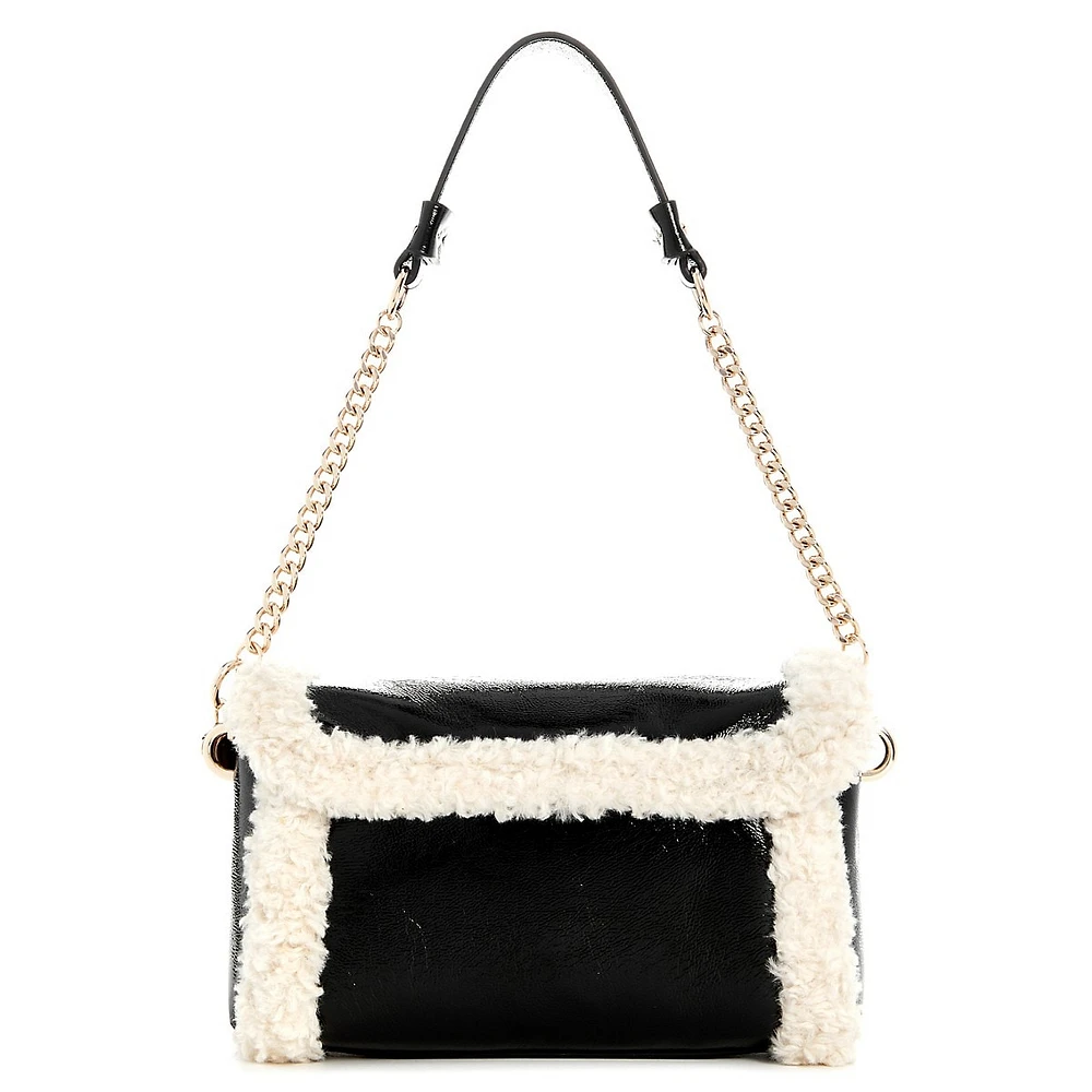 Davika Faux Shearling-Trim Flap Shoulder Bag