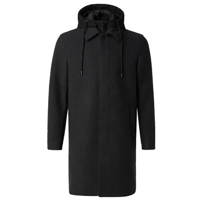 Long Woollen Coat With Detachable Hood