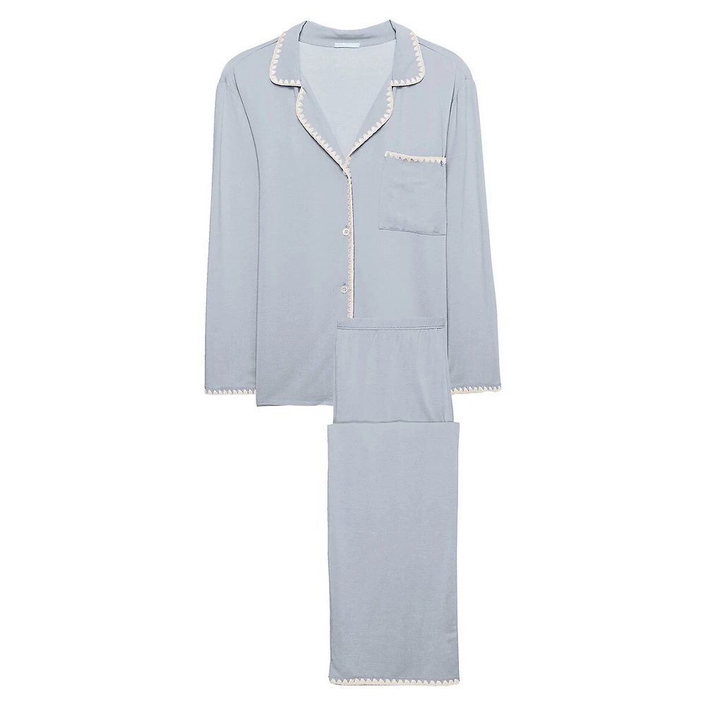 Frida 2-Piece Whipstitch-Trim Long-Sleeve Pyjama Set