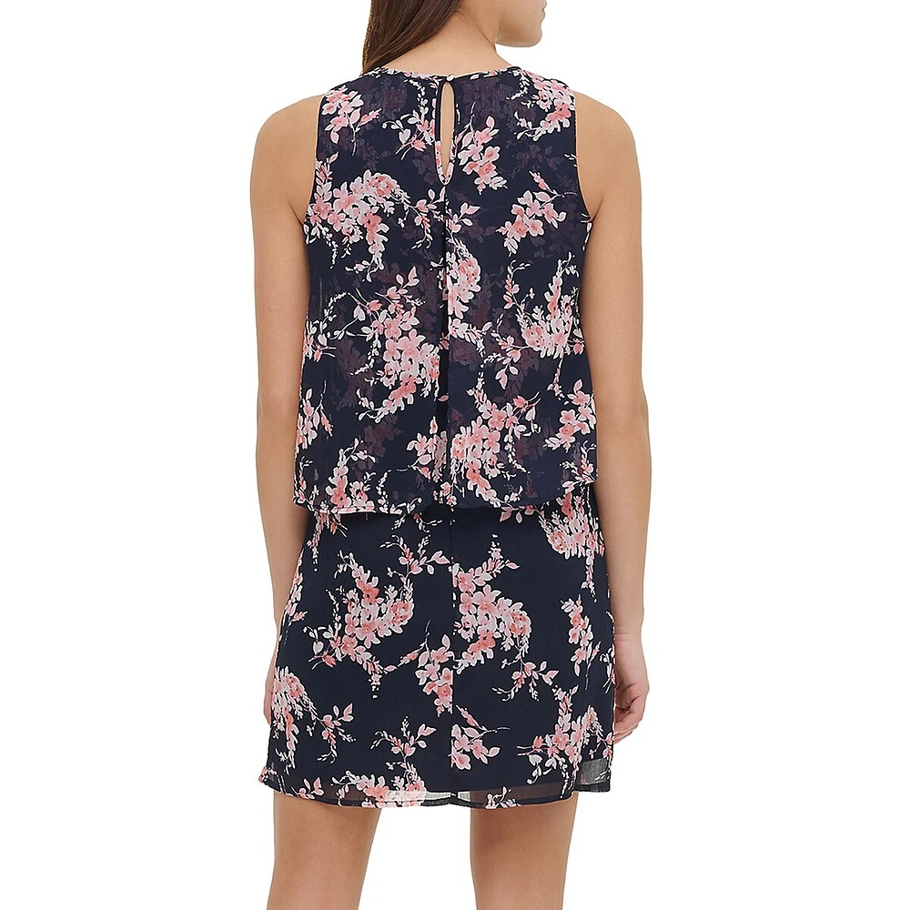 Floral Double Layer Chiffon Halter Shift Dress