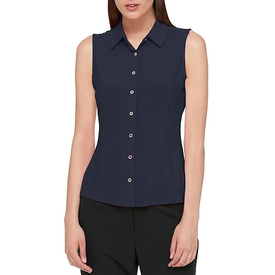 Sleeveless Button-Front Top