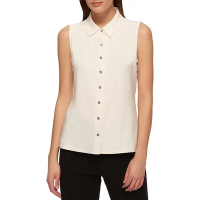 Sleeveless Button-Front Top