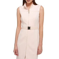 Belted Sleeveless Zip-Front Dress