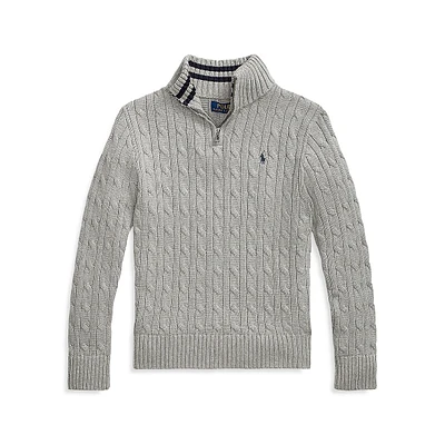 Boy's Cable-Knit Cotton Quarter-Zip Sweater