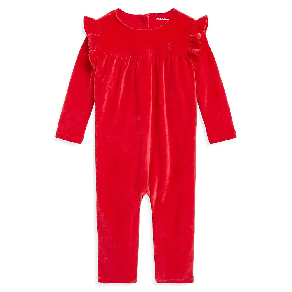 Ralph Lauren Baby Girl's Ruffled Velour Coveralls