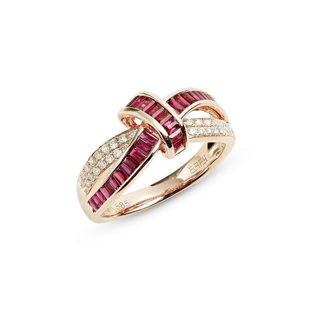 Bague en or rose 14 ct avec rubis et diamants 0,20 ct PT