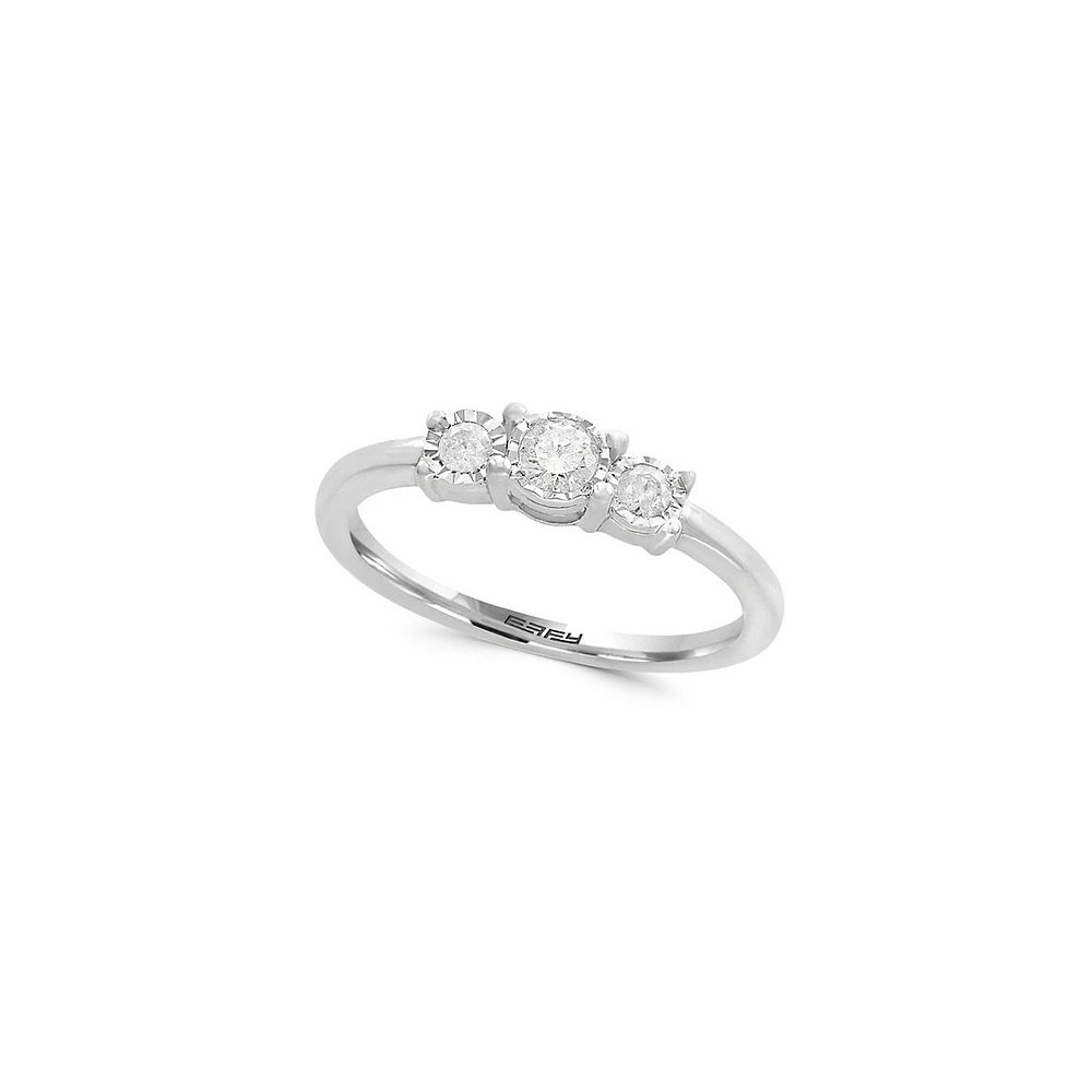 Bague en or blanc 14 K et en argent sterling avec diamants 0,24 ct PT