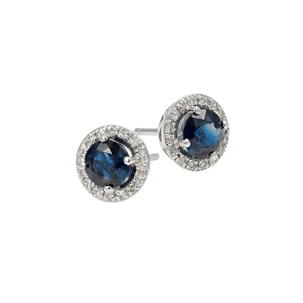 14K White Diamond Earrings with Sapphire and 0.13 CT. T.W. Diamonds