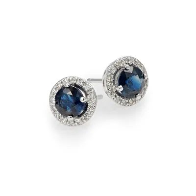 14K White Diamond Earrings with Sapphire and 0.13 CT. T.W. Diamonds