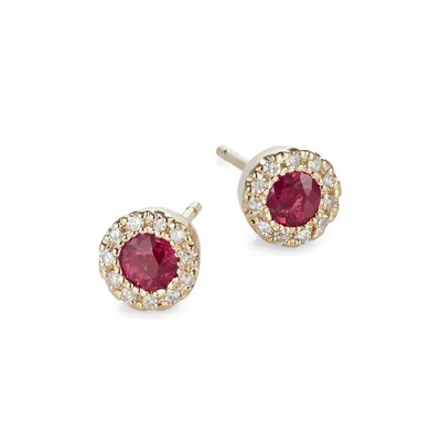 14K Yellow Gold Ruby Earrings with 0.09 CT. T.W. Diamonds