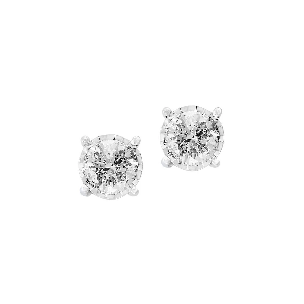 14K White Gold & 0.98 CT. T.W. Diamond Earrings