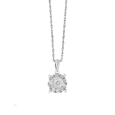 Sterling Silver & 0.49 CT. T.W Diamond Halo Pendant Necklace