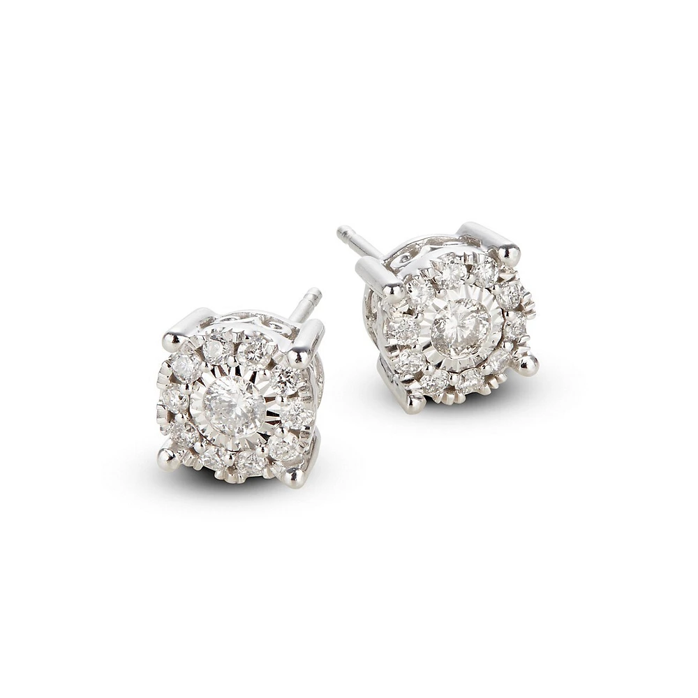 Boutons d'oreilles en or blanc 14 ct avec diamants 0,50 ct PT