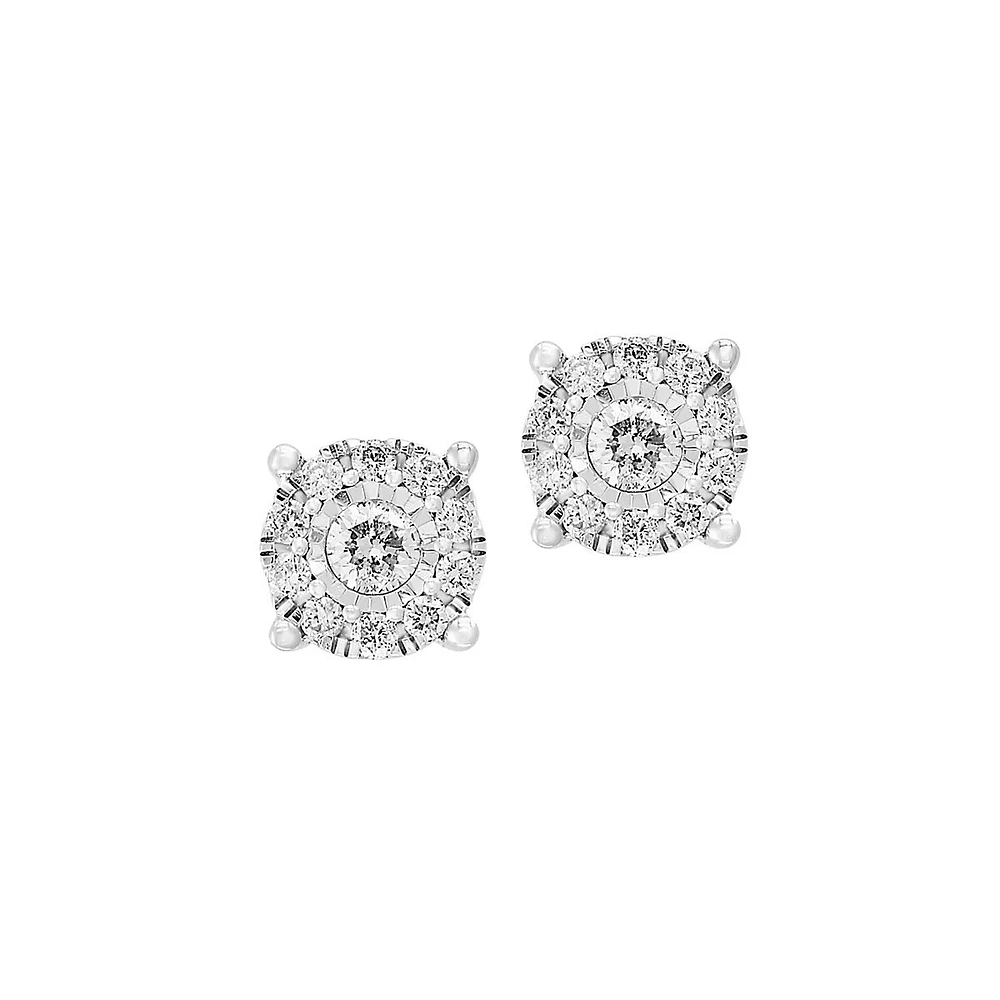 Sterling Silver & 0.47 CT.T.W. Diamond Halo Stud Earring