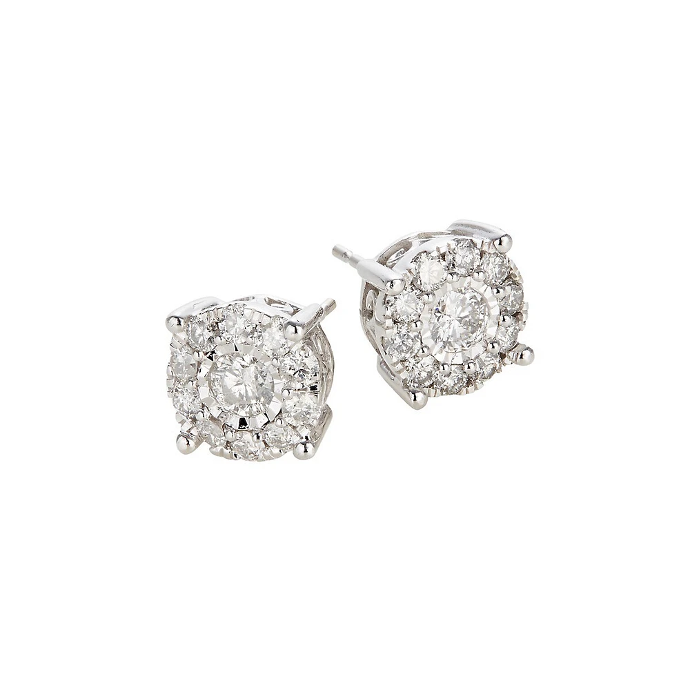 Dormeuses en or blanc 14 ct avec diamants 1,0 ct PT