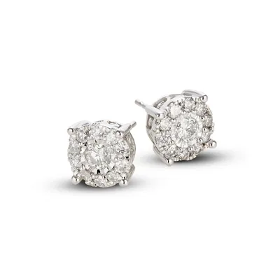 14K White Gold Stud Earrings with 1.0 CT. T.W. Diamonds