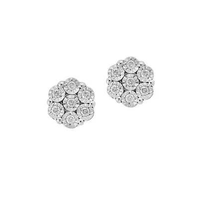 Sterling Silver & 0.07 CT. T.W. Diamond Hexagon Stud Earrings