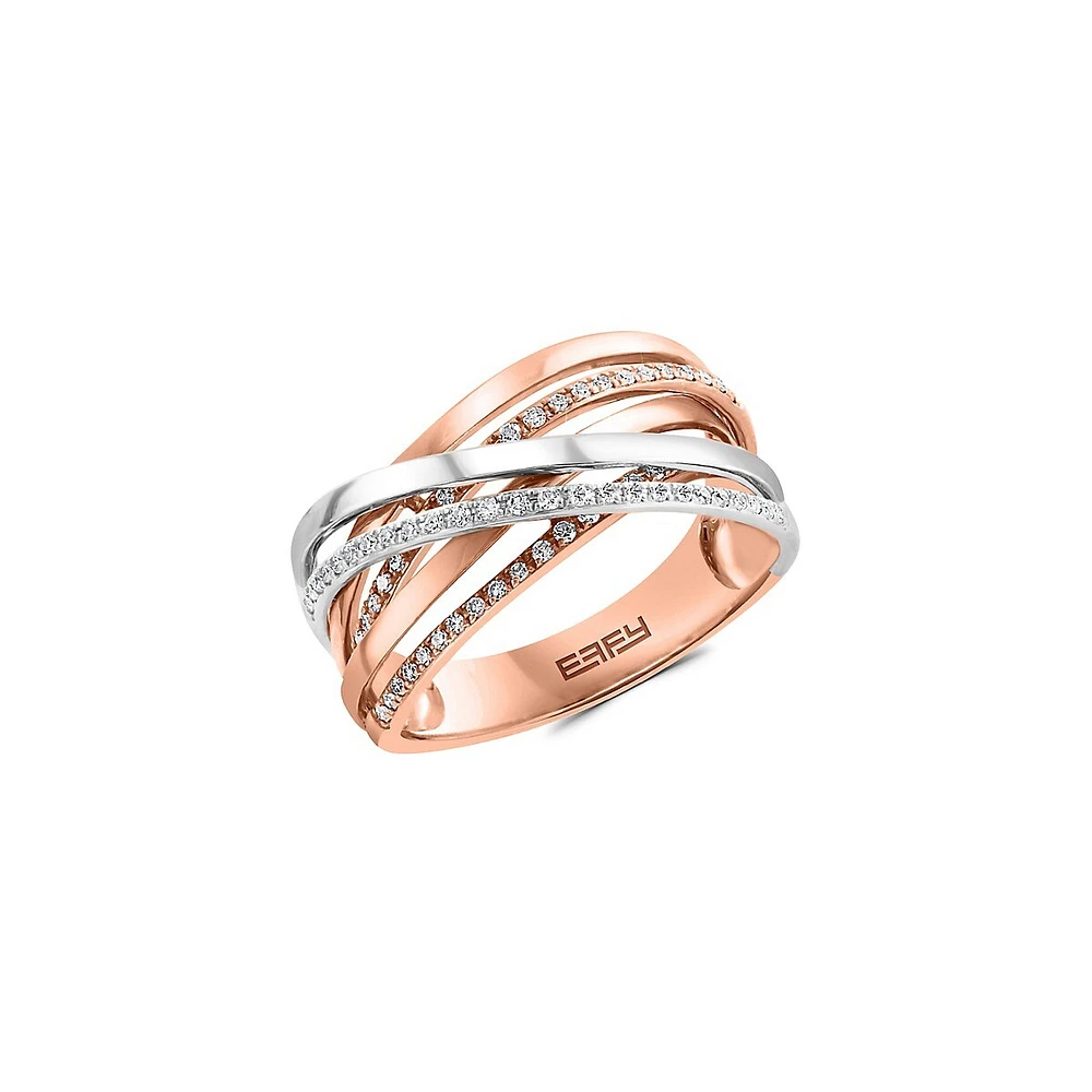 Bague Pave Rose en or blanc et rose 14 ct avec diamant 0,26 ct PT