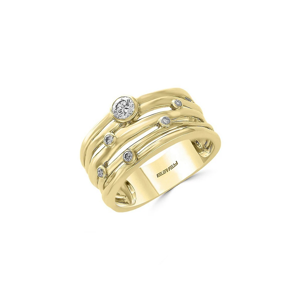 Bague en or jaune 14 ct avec diamants 0,27 ct PT D'Oro