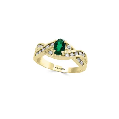 14K Yellow Gold, Emerald and 0.24 CT. T.W. Diamond Ring