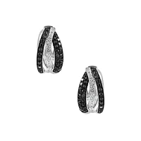 Caviar 14K White Gold, 0.49 CT. T.W. Black & White Diamond Hoop Earrings