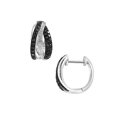Caviar 14K White Gold, 0.49 CT. T.W. Black & White Diamond Hoop Earrings