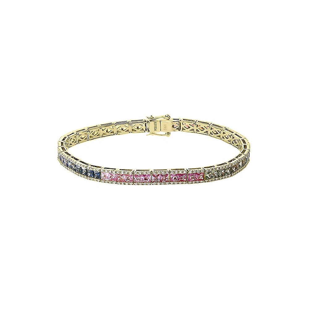 Bracelet en or jaune 14 carats, multi-saphir et diamants de 0,67 ct. TW