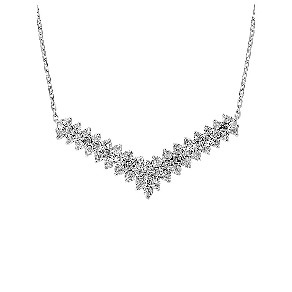 Sterling Silver & 0.47 CT. T.W. Diamond V-Shaped Necklace